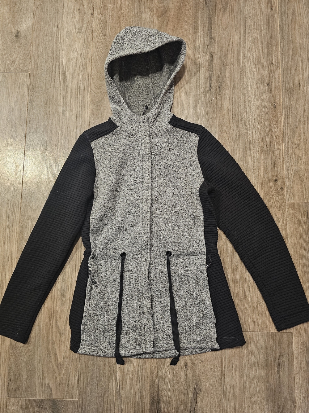 Zero Xposur Women's Hooded Zip-Front Knit Jacket - Grey/Black